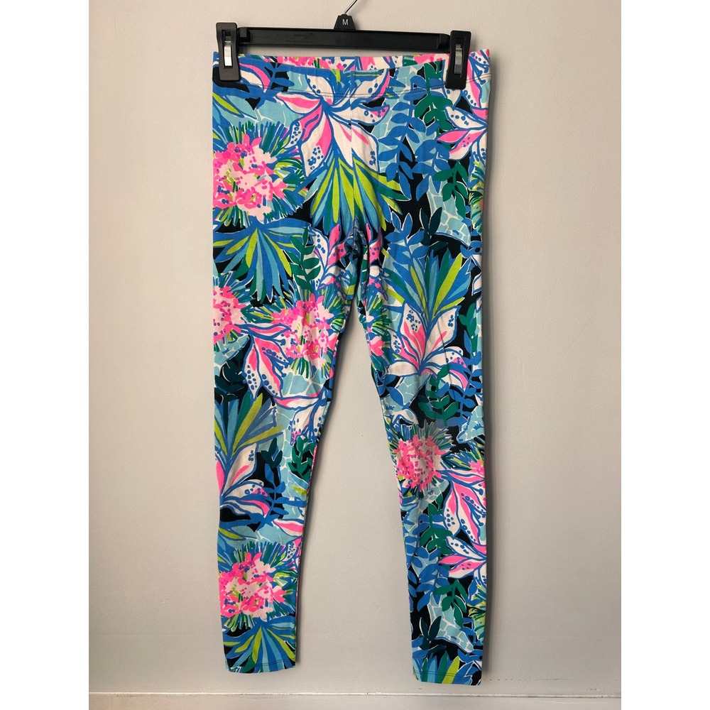 Lilly Pulitzer Girls XL 12-14 Floral Tropical Print Leggings Blue Pink Green
